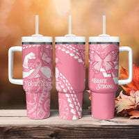 Personalised Polynesia Breast Cancer Awareness Tumbler With Handle Brave Strong Butterfly Pink Ribbon