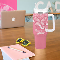 Personalised Polynesia Breast Cancer Awareness Tumbler With Handle Brave Strong Butterfly Pink Ribbon