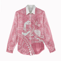 Personalised Polynesia Breast Cancer Awareness Women Casual Shirt Brave Strong Butterfly Pink Ribbon