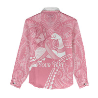 Personalised Polynesia Breast Cancer Awareness Women Casual Shirt Brave Strong Butterfly Pink Ribbon