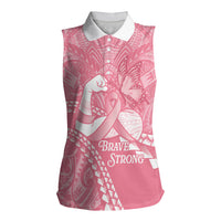 Personalised Polynesia Breast Cancer Awareness Women Sleeveless Polo Shirt Brave Strong Butterfly Pink Ribbon
