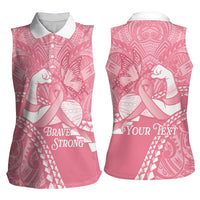 Personalised Polynesia Breast Cancer Awareness Women Sleeveless Polo Shirt Brave Strong Butterfly Pink Ribbon