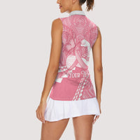 Personalised Polynesia Breast Cancer Awareness Women Sleeveless Polo Shirt Brave Strong Butterfly Pink Ribbon
