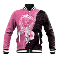 Personalised Polynesia Breast Cancer Awareness Baseball Jacket Fight With Hope Pink Ribbon Boxing Gloves