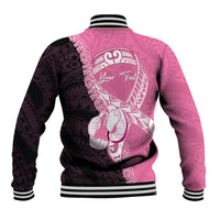 Personalised Polynesia Breast Cancer Awareness Baseball Jacket Fight With Hope Pink Ribbon Boxing Gloves