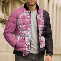 Personalised Polynesia Breast Cancer Awareness Bomber Puffer Jacket Fight With Hope Pink Ribbon Boxing Gloves