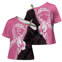 Personalised Polynesia Breast Cancer Awareness Cross Shoulder Shirt Fight With Hope Pink Ribbon Boxing Gloves