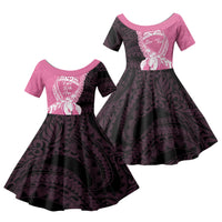 Personalised Polynesia Breast Cancer Awareness Family Matching Long Sleeve Bodycon Dress and Hawaiian Shirt Fight With Hope Pink Ribbon Boxing Gloves