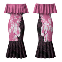Personalised Polynesia Breast Cancer Awareness Family Matching Mermaid Dress and Hawaiian Shirt Fight With Hope Pink Ribbon Boxing Gloves