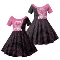 Personalised Polynesia Breast Cancer Awareness Family Matching Mermaid Dress and Hawaiian Shirt Fight With Hope Pink Ribbon Boxing Gloves