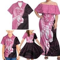 Personalised Polynesia Breast Cancer Awareness Family Matching Off Shoulder Maxi Dress and Hawaiian Shirt Fight With Hope Pink Ribbon Boxing Gloves