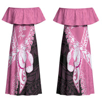 Personalised Polynesia Breast Cancer Awareness Family Matching Off Shoulder Maxi Dress and Hawaiian Shirt Fight With Hope Pink Ribbon Boxing Gloves