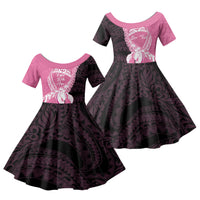 Personalised Polynesia Breast Cancer Awareness Family Matching Off Shoulder Maxi Dress and Hawaiian Shirt Fight With Hope Pink Ribbon Boxing Gloves