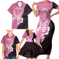 Personalised Polynesia Breast Cancer Awareness Family Matching Short Sleeve Bodycon Dress and Hawaiian Shirt Fight With Hope Pink Ribbon Boxing Gloves