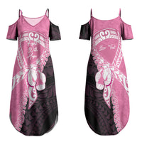 Personalised Polynesia Breast Cancer Awareness Family Matching Summer Maxi Dress and Hawaiian Shirt Fight With Hope Pink Ribbon Boxing Gloves