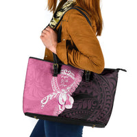 Polynesia Breast Cancer Awareness Leather Tote Bag Fight With Hope Pink Ribbon Boxing Gloves
