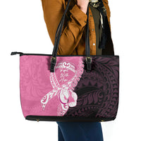Polynesia Breast Cancer Awareness Leather Tote Bag Fight With Hope Pink Ribbon Boxing Gloves