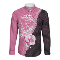 Personalised Polynesia Breast Cancer Awareness Long Sleeve Button Shirt Fight With Hope Pink Ribbon Boxing Gloves