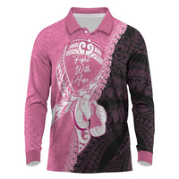 Personalised Polynesia Breast Cancer Awareness Long Sleeve Polo Shirt Fight With Hope Pink Ribbon Boxing Gloves