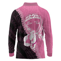Personalised Polynesia Breast Cancer Awareness Long Sleeve Polo Shirt Fight With Hope Pink Ribbon Boxing Gloves
