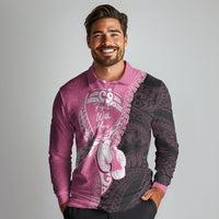 Personalised Polynesia Breast Cancer Awareness Long Sleeve Polo Shirt Fight With Hope Pink Ribbon Boxing Gloves