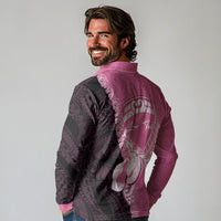 Personalised Polynesia Breast Cancer Awareness Long Sleeve Polo Shirt Fight With Hope Pink Ribbon Boxing Gloves