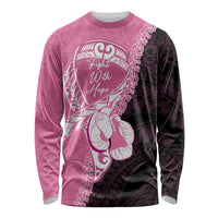 Personalised Polynesia Breast Cancer Awareness Long Sleeve Shirt Fight With Hope Pink Ribbon Boxing Gloves