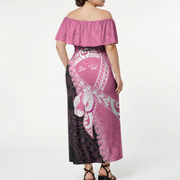 Personalised Polynesia Breast Cancer Awareness Off Shoulder Maxi Dress Fight With Hope Pink Ribbon Boxing Gloves