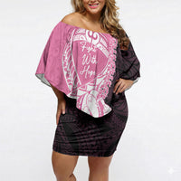 Personalised Polynesia Breast Cancer Awareness Off Shoulder Short Dress Fight With Hope Pink Ribbon Boxing Gloves