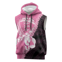 Personalised Polynesia Breast Cancer Awareness Sleeveless Hoodie Fight With Hope Pink Ribbon Boxing Gloves