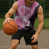Personalised Polynesia Breast Cancer Awareness Sleeveless Hoodie Fight With Hope Pink Ribbon Boxing Gloves