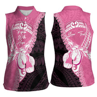 Personalised Polynesia Breast Cancer Awareness Women Sleeveless Polo Shirt Fight With Hope Pink Ribbon Boxing Gloves