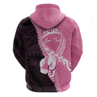 Personalised Polynesia Breast Cancer Awareness Zip Hoodie Fight With Hope Pink Ribbon Boxing Gloves