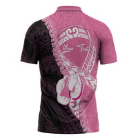 Personalised Polynesia Breast Cancer Awareness Zipper Polo Shirt Fight With Hope Pink Ribbon Boxing Gloves