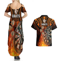 Personalised Polynesian Darts Couples Matching Summer Maxi Dress and Hawaiian Shirt Fire Burning With Tribal Tattoo LT14 - Polynesian Pride