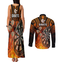 Personalised Polynesian Darts Couples Matching Tank Maxi Dress and Long Sleeve Button Shirts Fire Burning With Tribal Tattoo LT14 - Polynesian Pride