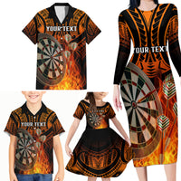 Personalised Polynesian Darts Family Matching Long Sleeve Bodycon Dress and Hawaiian Shirt Fire Burning With Tribal Tattoo LT14 - Polynesian Pride