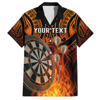 Personalised Polynesian Darts Family Matching Long Sleeve Bodycon Dress and Hawaiian Shirt Fire Burning With Tribal Tattoo LT14 Dad's Shirt - Short Sleeve Orange - Polynesian Pride