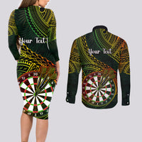 Personalised Polynesian Darts Couples Matching Long Sleeve Bodycon Dress and Long Sleeve Button Shirts Dart Lovers Tribal Pattern Mix Tropical Leaves LT14 - Polynesian Pride