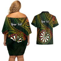 Personalised Polynesian Darts Couples Matching Off Shoulder Short Dress and Hawaiian Shirt Dart Lovers Tribal Pattern Mix Tropical Leaves LT14 - Polynesian Pride