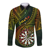 Personalised Polynesian Darts Long Sleeve Button Shirt Dart Lovers Tribal Pattern Mix Tropical Leaves LT14 Unisex Reggae - Polynesian Pride