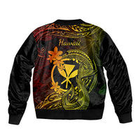 Hawaii Sleeve Zip Bomber Jacket Fish Hook Tattoo Mix Polynesian Plumeria Reggae Version LT14 - Polynesian Pride