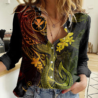 Hawaii Women Casual Shirt Fish Hook Tattoo Mix Polynesian Plumeria Reggae Version LT14 Female Reggae - Polynesian Pride