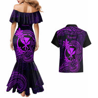 Hawaii Couples Matching Mermaid Dress and Hawaiian Shirt Fish Hook Tattoo Mix Polynesian Plumeria Purple Version LT14 - Polynesian Pride