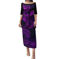 Hawaii Family Matching Puletasi Dress and Hawaiian Shirt Fish Hook Tattoo Mix Polynesian Plumeria Purple Version LT14 Mom's Dress Purple - Polynesian Pride