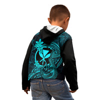 Hawaii Kid Hoodie Fish Hook Tattoo Mix Polynesian Plumeria Turquoise Version LT14 - Polynesian Pride
