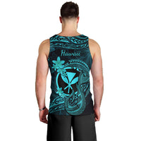 Hawaii Men Tank Top Fish Hook Tattoo Mix Polynesian Plumeria Turquoise Version LT14 - Polynesian Pride