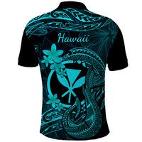 Hawaii Polo Shirt Fish Hook Tattoo Mix Polynesian Plumeria Turquoise Version LT14 - Polynesian Pride