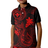 Hawaii Kid Polo Shirt Fish Hook Tattoo Mix Polynesian Plumeria Red Version LT14 Kid Red - Polynesian Pride