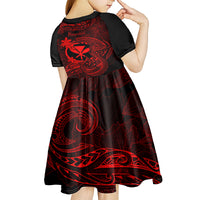 Hawaii Kid Short Sleeve Dress Fish Hook Tattoo Mix Polynesian Plumeria Red Version LT14 - Polynesian Pride